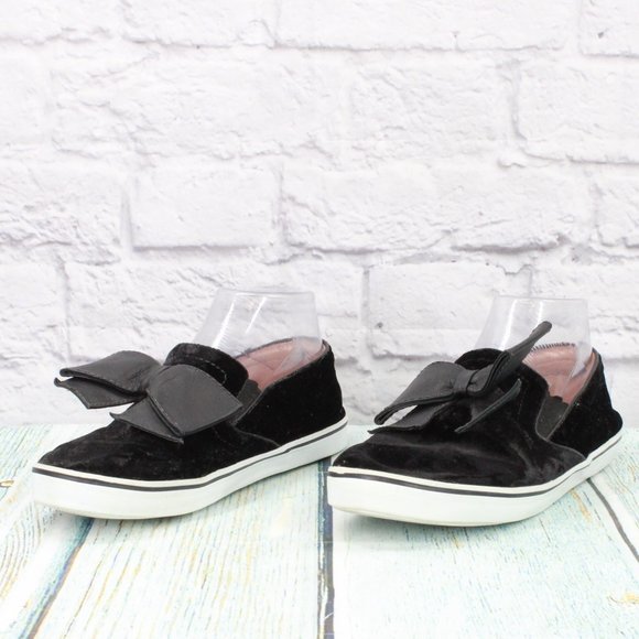 Kate Spade Delise Black Velvet Leather Bow Loafer Flat Sneaker Shoes Size 8 B - Picture 2 of 9